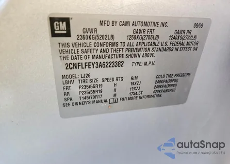 2010 Chevrolet Equinox Ltz z USA, uszkodzony, nr VIN 2CNFLFEY3A6223382